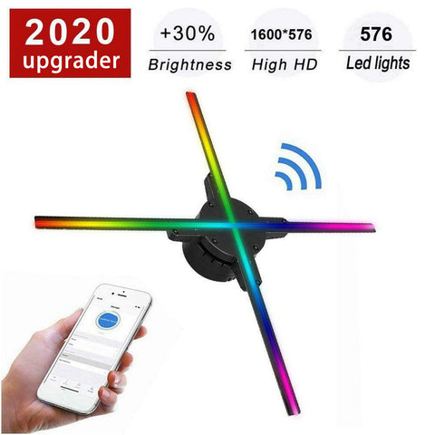 Wifi 3D Hologram Projector Fan 576 LED Holographic Imaging Lamp Player 3D Remote Advertising Display Projector Light With 16G TF